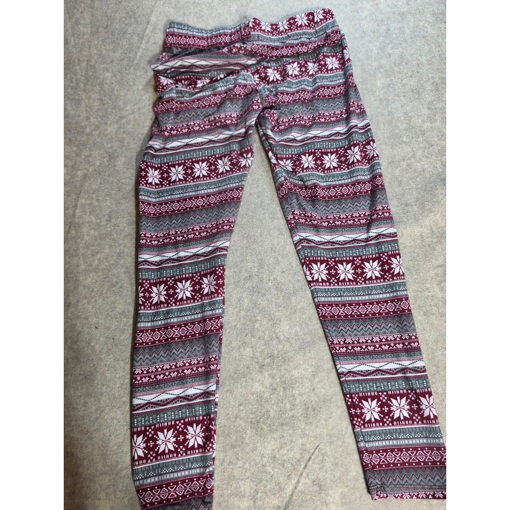 Rue21 Womens Fair Isle Snowflake Leggings Burgundy Gray Christmas L/XL